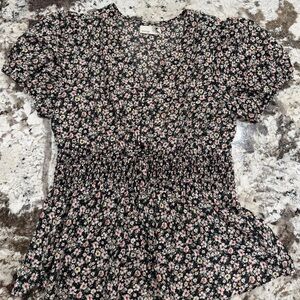 everleigh Black Floral Smocked Peplum Blouse - Pink & White Floral